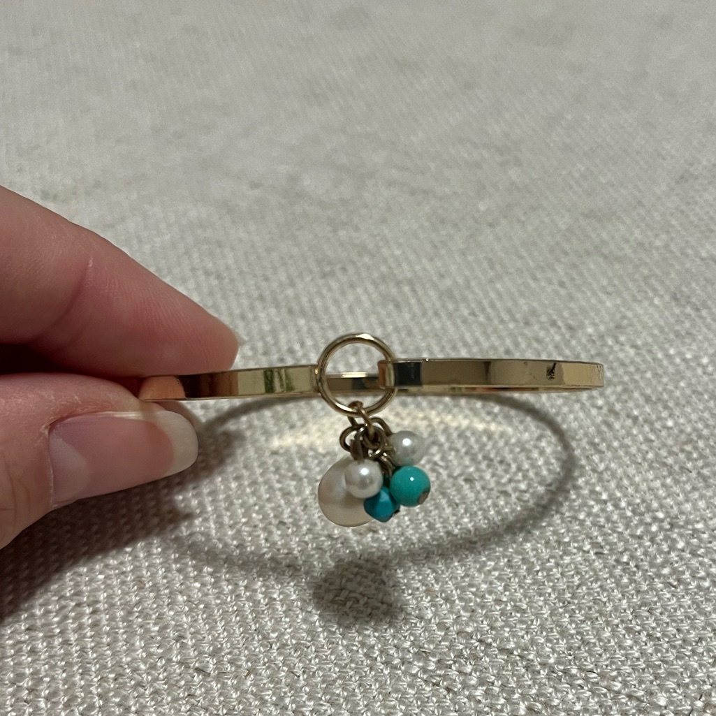 Tommy Bahama Gold Bangle With Faux Pearl And Turquoise Charms; Like New.